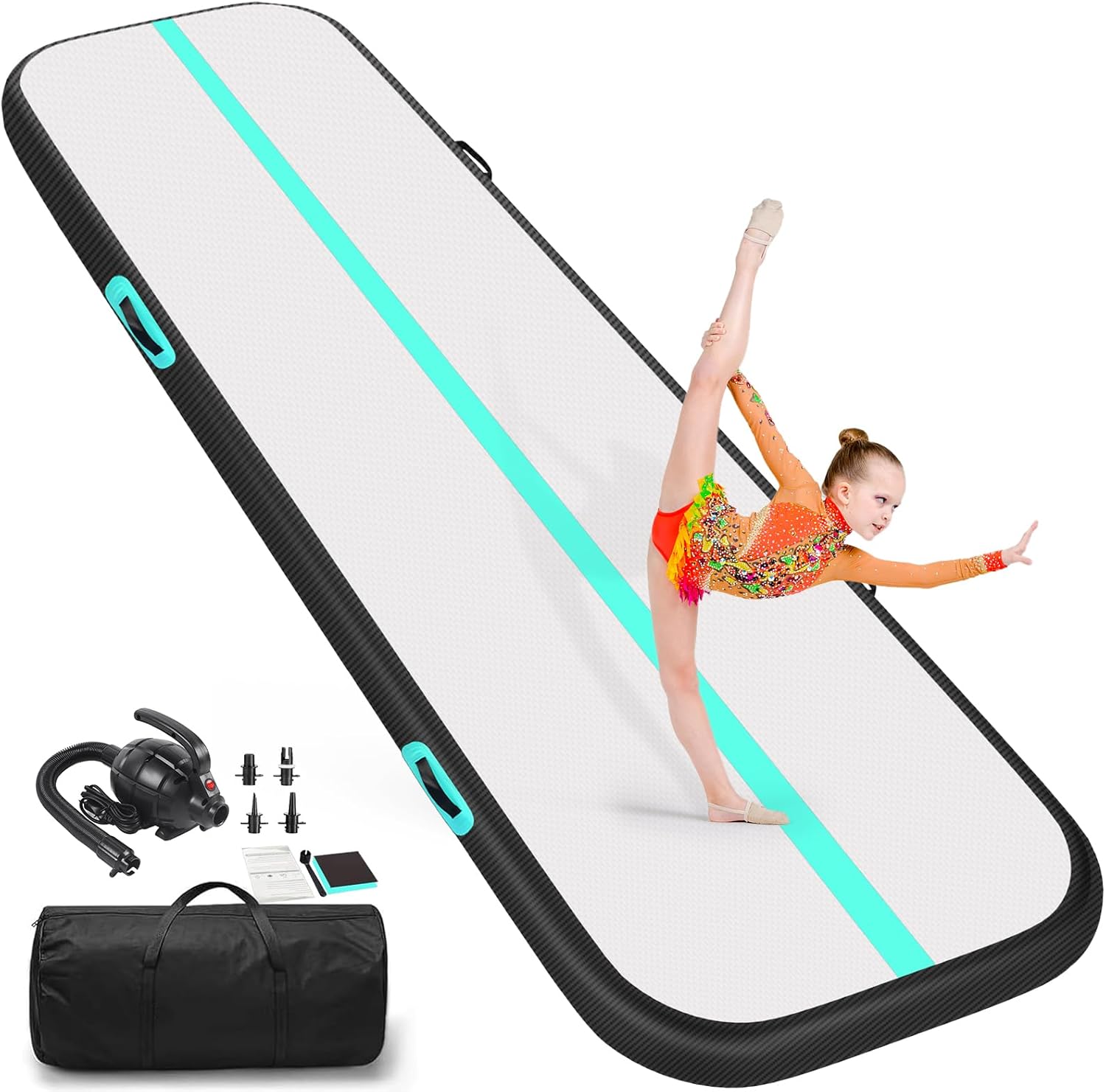 Inflatable Air Gymnastics Track Mat, 6ft/10ft/13ft/16ft/20ft Tumble Track, 4/8in Thickness Gym Mats for Home Use/Training/Tumbling/Cheerleading/Yoga/Water with Electric Pump