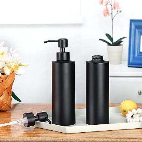 Miniatura 4 de Cunhill Dispensador de jabón de manos negro de 12 onzas, dispensador de jabón de manos negro mate con bomba de acero inoxidable, botella líquida