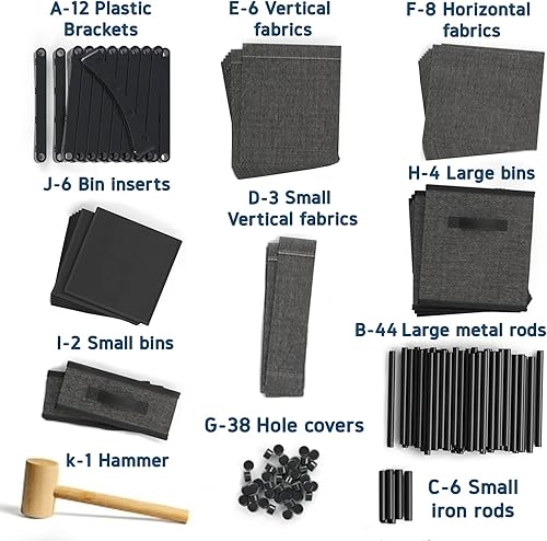 Vista 16 de Organizador de almacenamiento de 6 cubos, estante organizador de cubos grises, estantes organizadores de cubos de almacenamiento con cubos