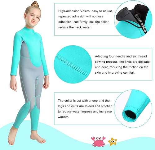 Miniatura 6 de REALON Traje de neopreno para niños y niñas pequeños, traje de baño térmico de neopreno de 0.098 pulgadas y 0.118 pulgadas con cremallera trasera,