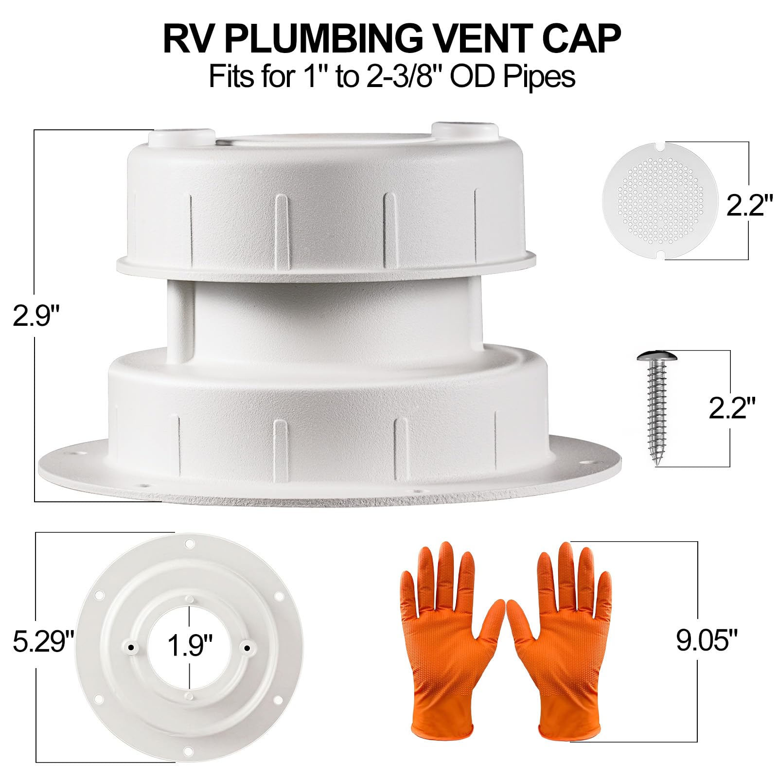 Kit di tappi di sfiato per impianti idraulici in alluminio, copertura per bocchetta fognaria per tetto camper, con schermo, ricambio in metallo per coperture in plastica, tappo per tubo del