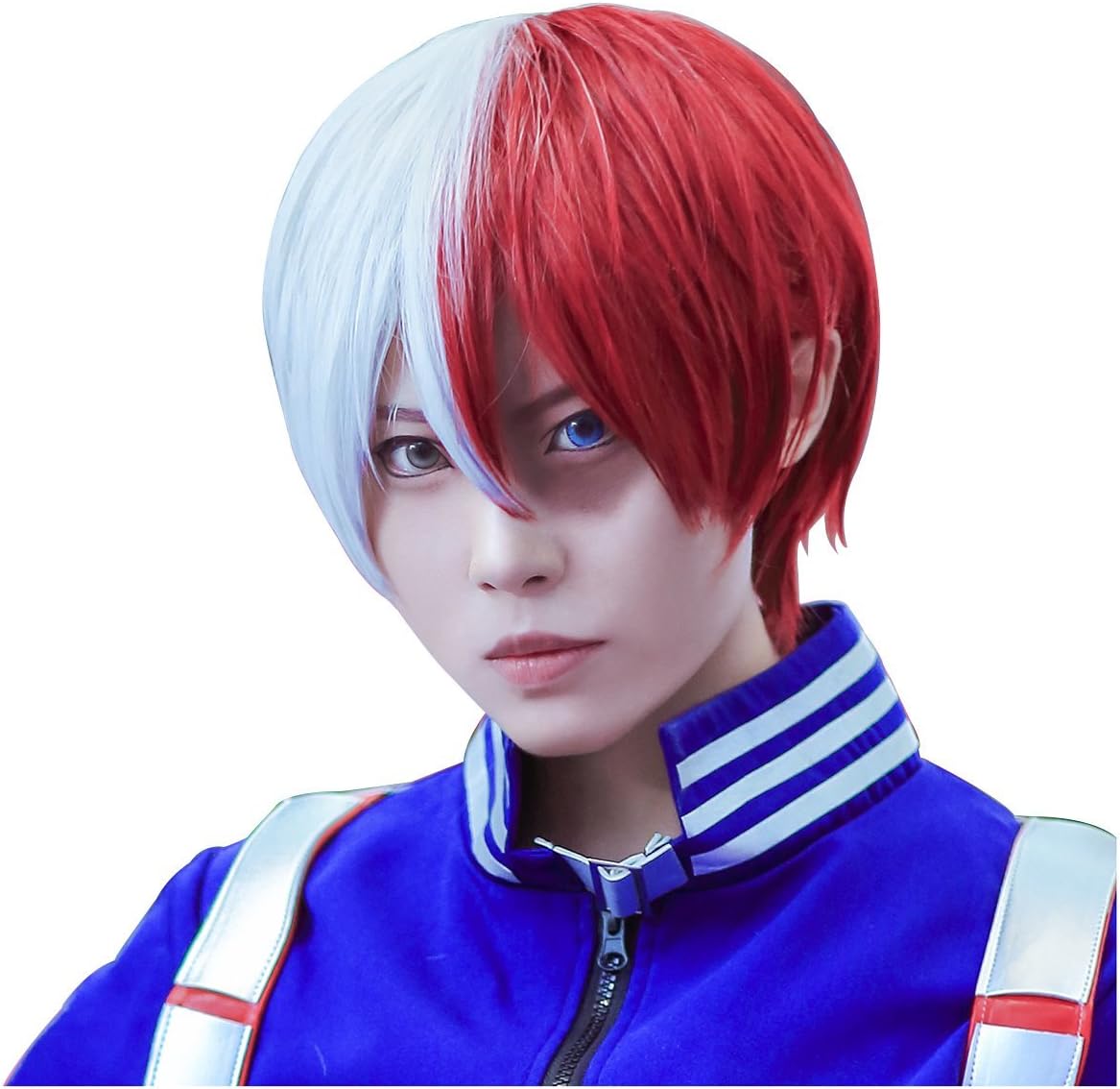 FantaLook Short Half Silver White Half Red Cosplay Wig