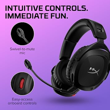 HyperX Cloud Stinger 2 - Wireless Gaming Headset Compatible with PC. Noise-cancelling Swivel-to-mute Microphone, Comfortable Memory Foam, UP to 20 hours of battery life,Black
