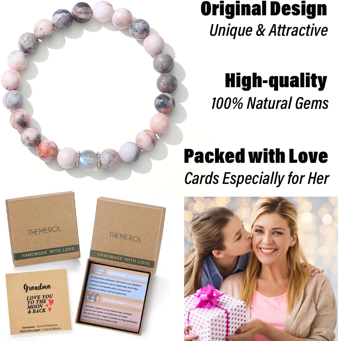 Valentines Day Gifts for Mom/Auntie/Grandma/Sister-Love/Balance-Natural Crystal Bracelet with Meaning-Handmade Gifts - Image 3