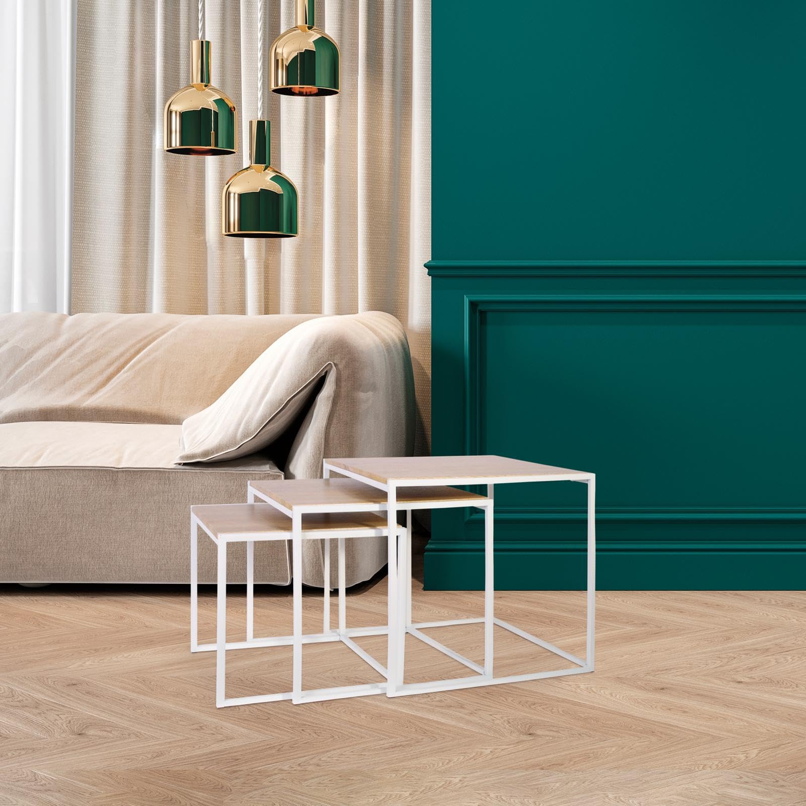 HOME DECO FACTORY - HD3846, Table Carrée en Bois Blanc, Design Tendance et Modulable, Conçue pour Salon ou Chambre, Dimensions 45 x 45 x 45 cm, Élégance et Modernité