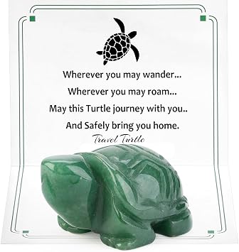 DUQGUHO 2" Travel Turtle Gift Decor Crystals Figurines Green Aventurine Crystal Best Mom Turtles Travels Gifts for Women Traveling Travelers Summer Cute Decorations