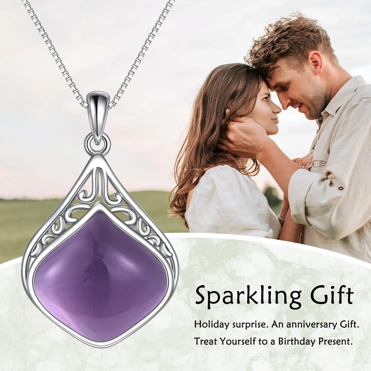 YAFEINI Teardrop Necklace Sterling Silver Filigree Irish Pendant Necklace Natural Stone Moonstone/Lapis Lazuli/Larimar/Moss Agate Necklace Jewelry - Image 6