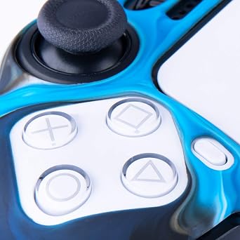 YoRHa Studded Silicone Rubber Gel Customizing Skin Cover for PS5 Controller x 1(Camouflage Blue) With Pro thumb grips x 10