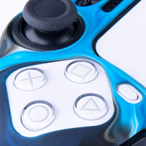 YoRHa Studded Silicone Rubber Gel Customizing Skin Cover for PS5 Controller x 1(Camouflage Blue) With Pro thumb grips x 10