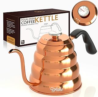 FIIHO Coffee Gooseneck Kettle with Thermometer - Stainless Steel(1.2 Liter, 40 oz)