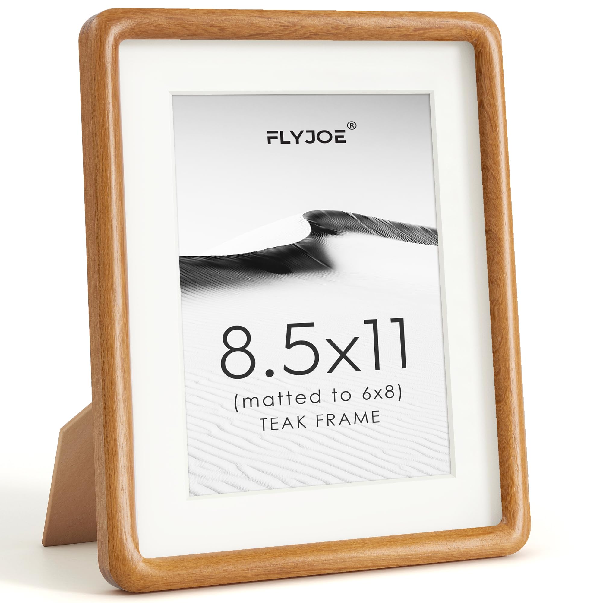 8.5x11 Picture Frame, Natural Solid Teak Wood Photo Frame, Rounded Corner
