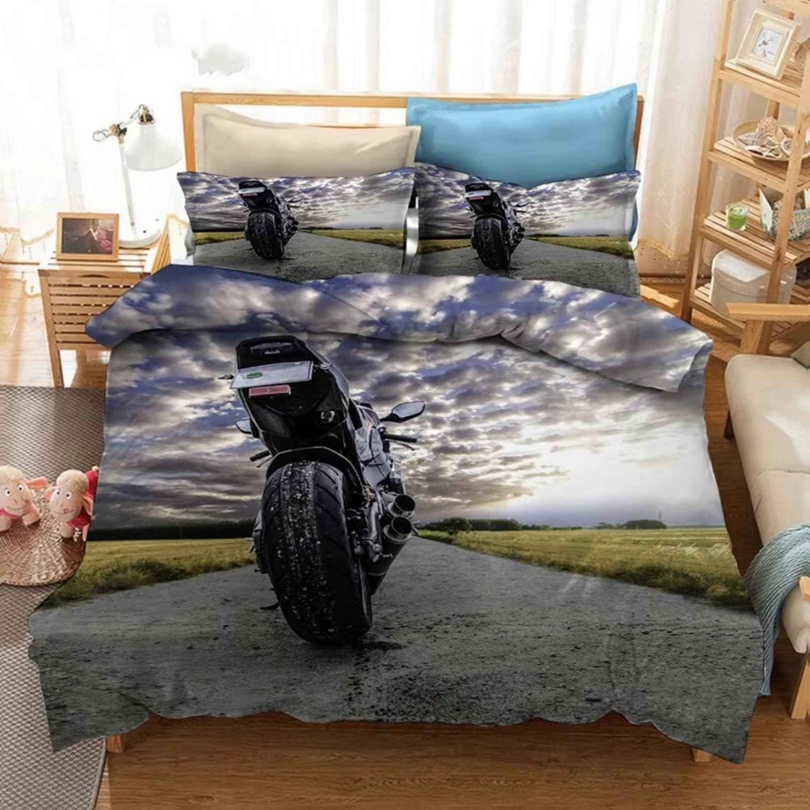 Super King Size zestaw poszewek na kołdrę motocyklową z zapięciem na zamek błyskawiczny pościel dla dzieci miękka oddychająca poszewka z mikrofibry 260 x 220 cm + 2 poszewki na poduszki 50 x