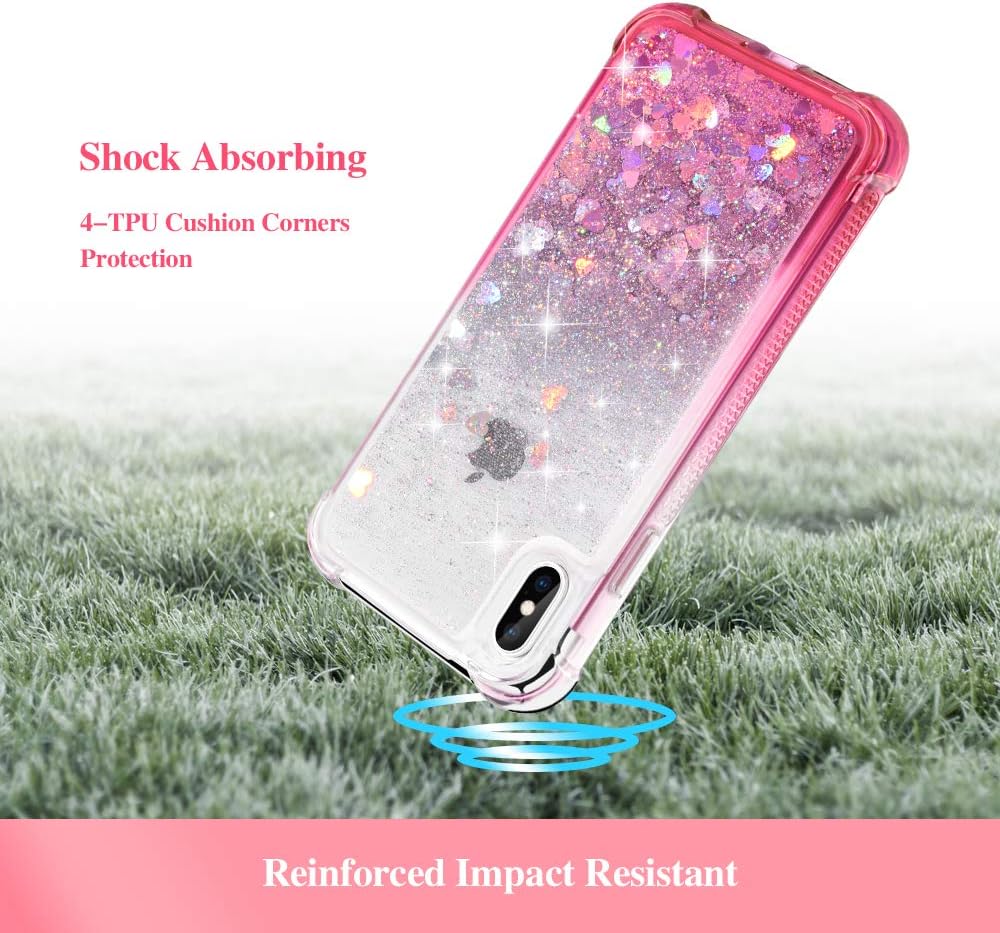 Ruky iPhone Xs Max Case, Full Body Rugged Glitter Liquid Case with Built-in Screen Protector Shockproof Protective Girls Women Phone Case for iPhone Xs Max 6.5 inches (2018 Release) (Gradient Pink)