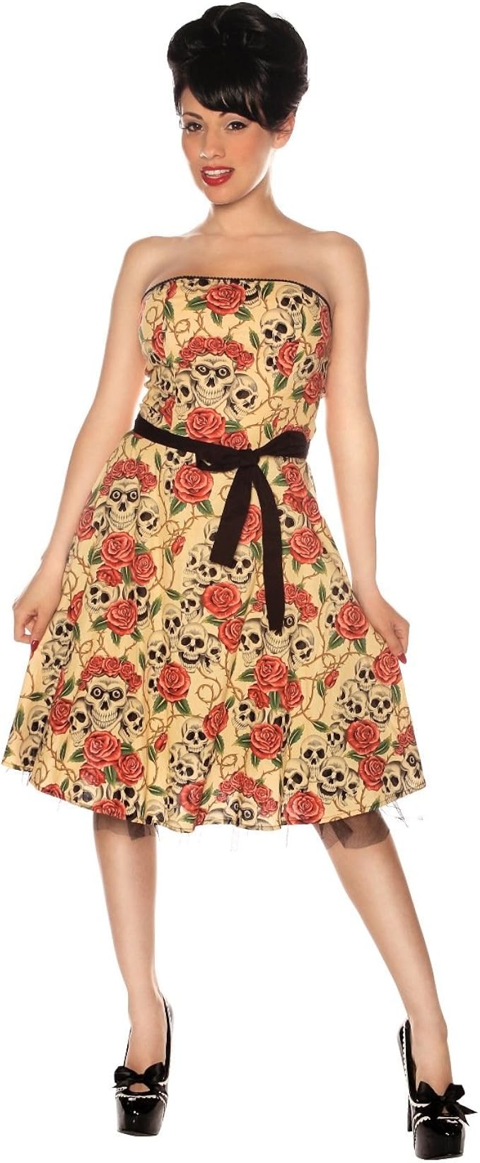 DRESS in Skull Rose Tattoo Flash Print 