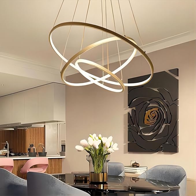 Qiaomao Led-Hanglamp Dimbare Kroonluchter Goud Met Afstandsbediening 115W, Moderne Ringplafondlamp in Hoogte Verstelbare Hanglamp Woonkamer Eettafel Eetkamer Slaapkamer Verlichting Plafond 40+60+80cm photo 3