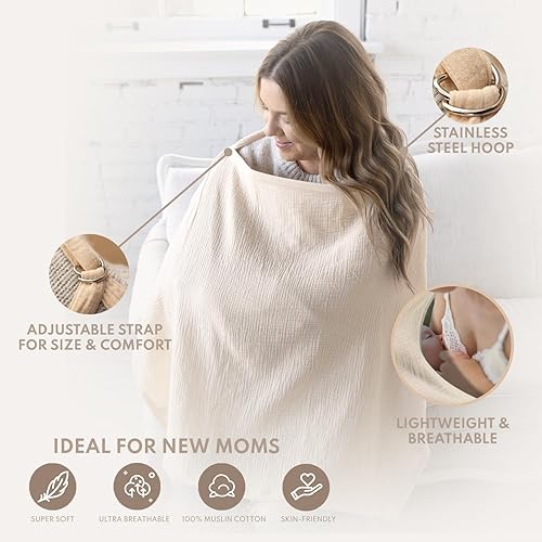 Miniatura 4 de ACTIVE BABY Funda de muselina para lactancia materna con aro ajustable para manos libres, transpirable, cubierta de lactancia 100% muselina de