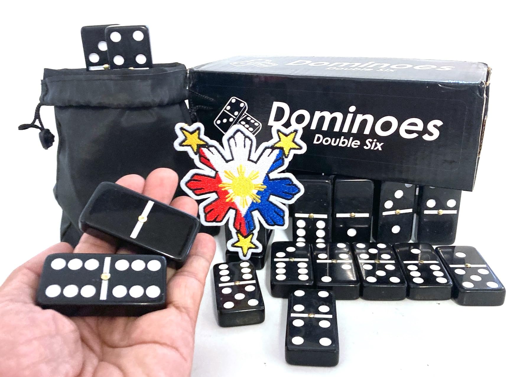 PRK 14 Filipino Game Double Six Dominoes Set with Philippines Flag Design and Storage Bag - Celebrate Filipino Culture in Style Makes a Great Gift