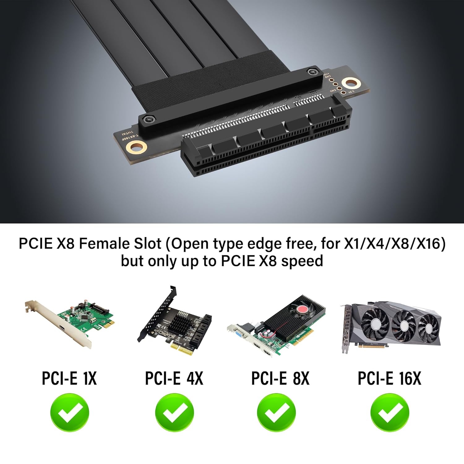 SinLoon PCIe 3.0 X8 Extension Cable PCI-E 8X Male to Female Riser Cable 25CM (180 Degree M/F)