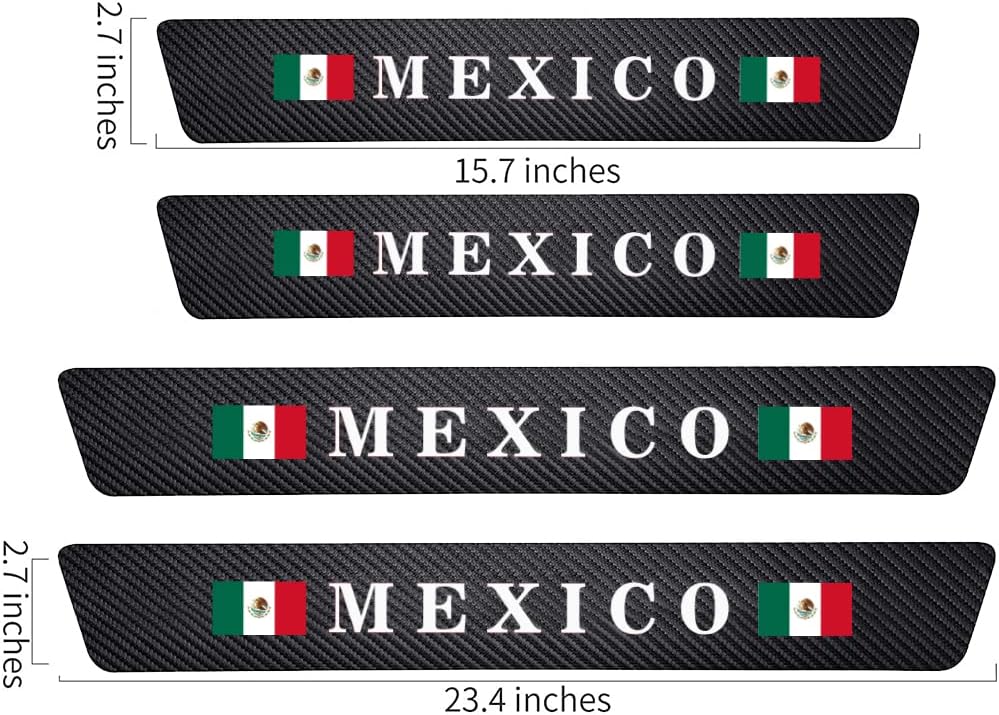 Hangoo 4pcs Mexico Mexican Flag Carbon Fiber Car Door Front/Rear Sill Plate Protectors, Reflective Sticker Decorative Door Entry Guard Door Threshold Scratch Pad Film (Mexican Flag)