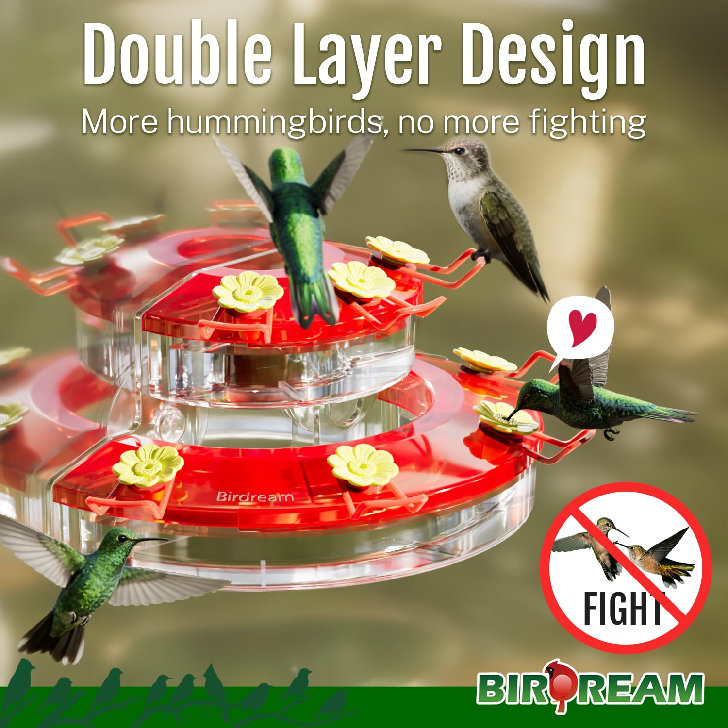 Birdream Comederos de colibrí para ventana para exteriores, con ventosas fuertes y 7 puertos de alimentación, fácil de usar y mantener, regalo para los amantes de los pájaros, comedero de plástico