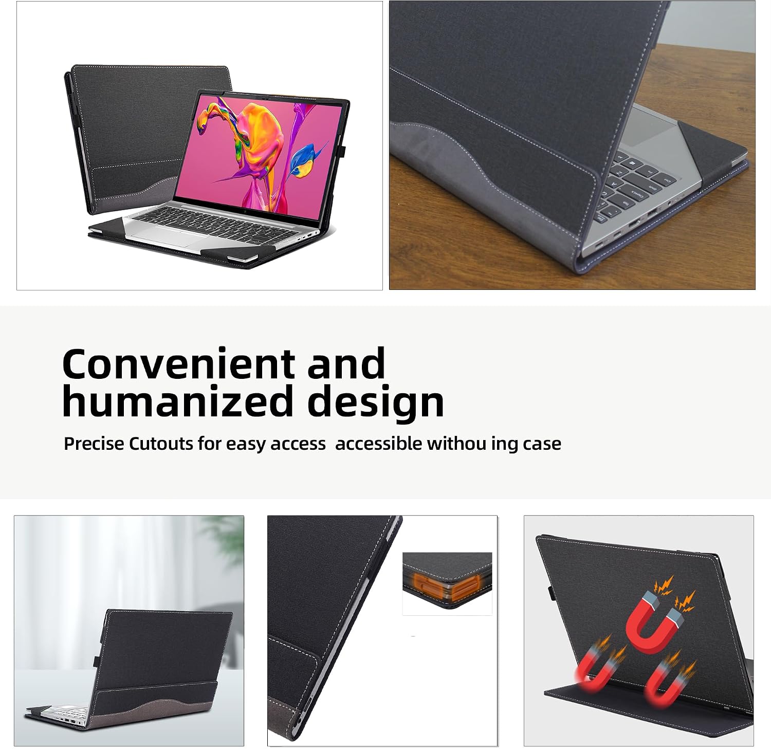 Laptop Cover for Lenovo K14 Gen 1 | V14 G2 ALC/IJL/IL 2021 | V14 G3 ABA/IAP |V14 Gen 4 ABP/AMN/IAH/IRU | for HP EliteBook840 G7/G8 | EliteBook 845G7/G8 14" PU Leather Inner Pocket Cover (Dark Gray)