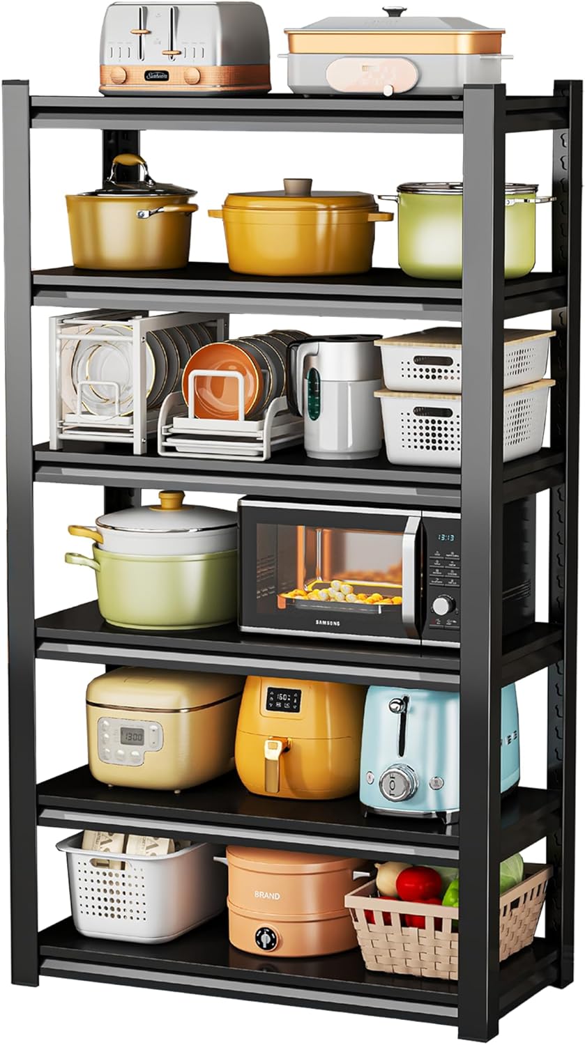 Metal Kitchen Shelf, Heavy Duty 5 Tier Adjustable Storage Shelf, 3000 lb. Load Capacity, Steel Dividers for Heavy Duty Tools and Cookware, Ideal for Kitchen, Pantry, Garage,71.2 “H x 35.4"W x 15.75 "D