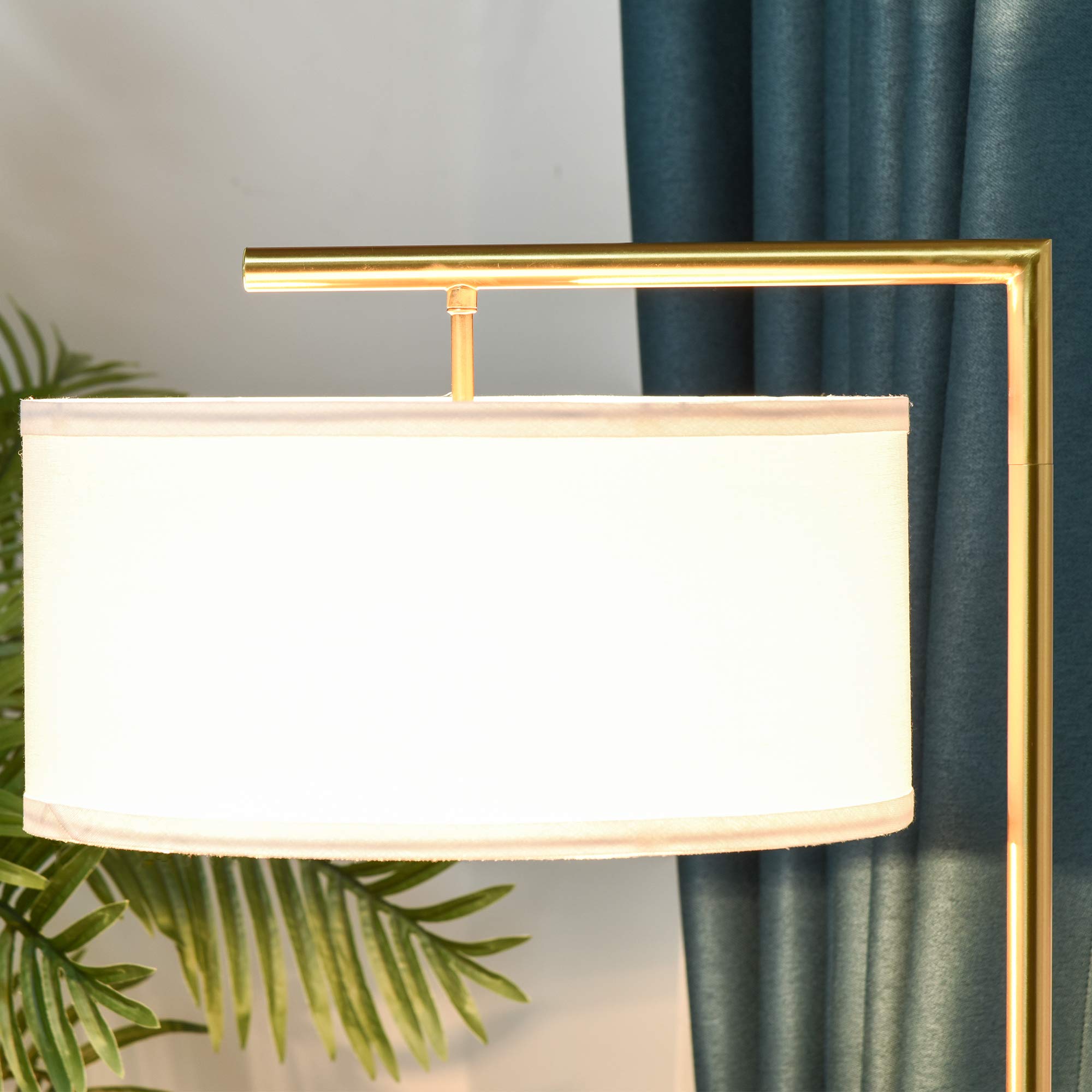 HOMCOM Lampada da Terra Moderna in Metallo E27 47x37x153cm Oro e Bianco | Paralume in Tessuto, Lampada da Lettura