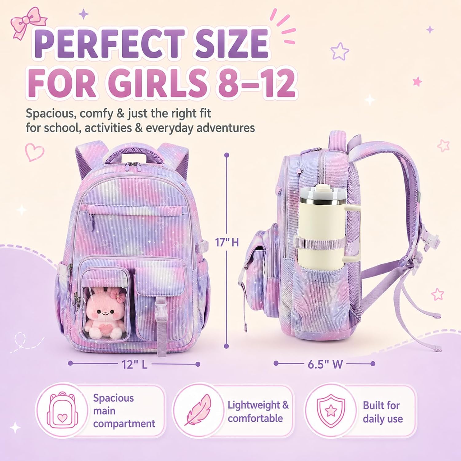 Btoop Kids Backpack Girls Cute Corduroy