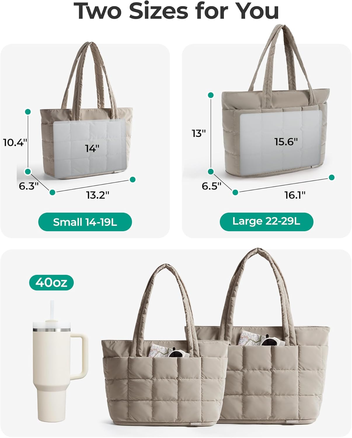 BAGSMART Expandable Tote Bag for Women, Puffer Work Tote Handbag, Quilted Carry On Bag for Travel Gym - Image 2