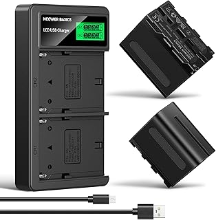 NEEWER Básico pacote de 2 NP-F970 7800 mAh bateria substituição carregador USB duplo compatível com Sony NP-F970 F960 F9...