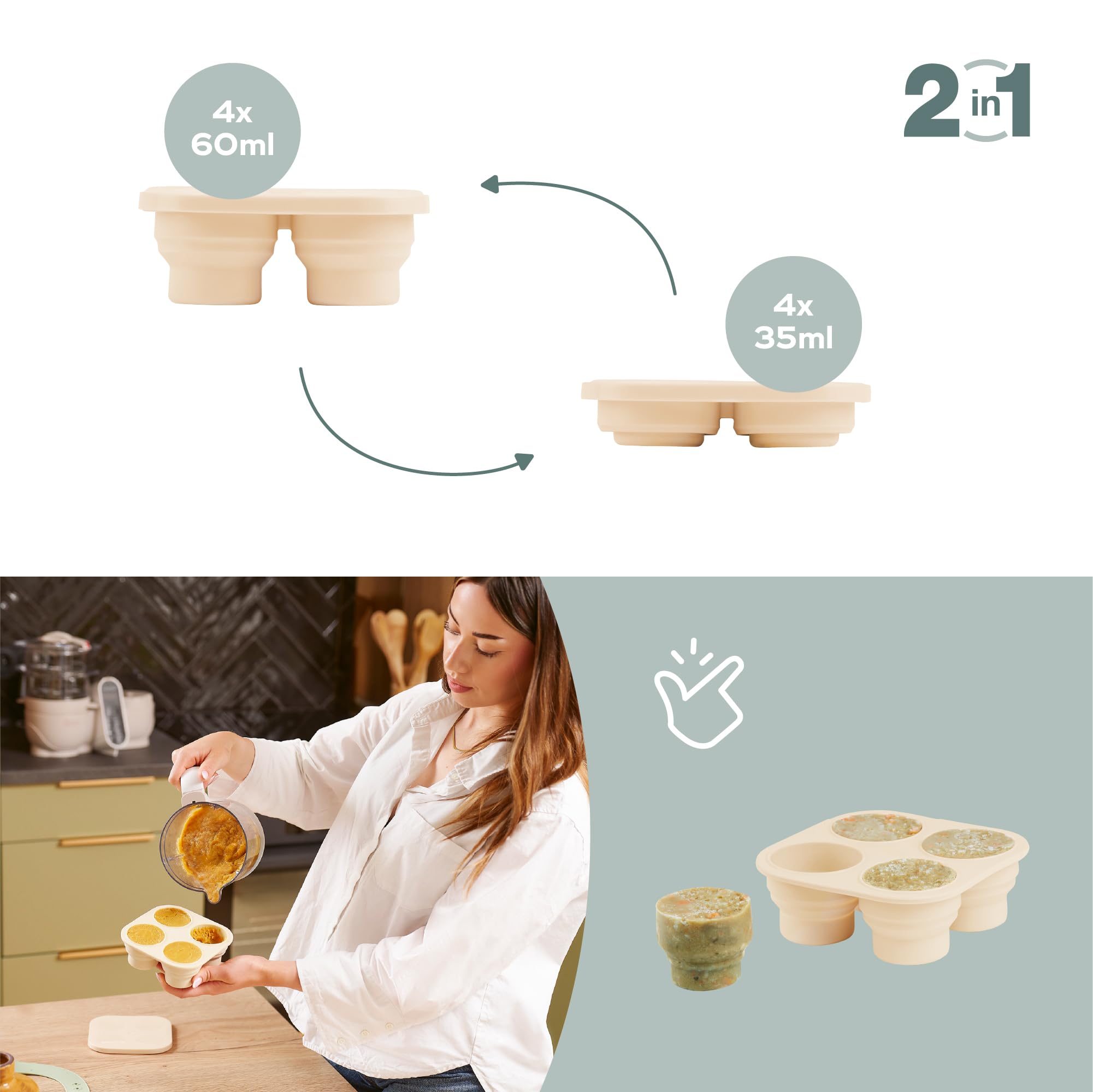 Babymoov 2 Bacs Glaçon Bébé Diversification Alimentaire + 1 Grignoteuse Bébé - Bacs Avec Couvercle - Moule Silicone Premium - Eveille aux Goûts et Soulage les Poussées Dentaires