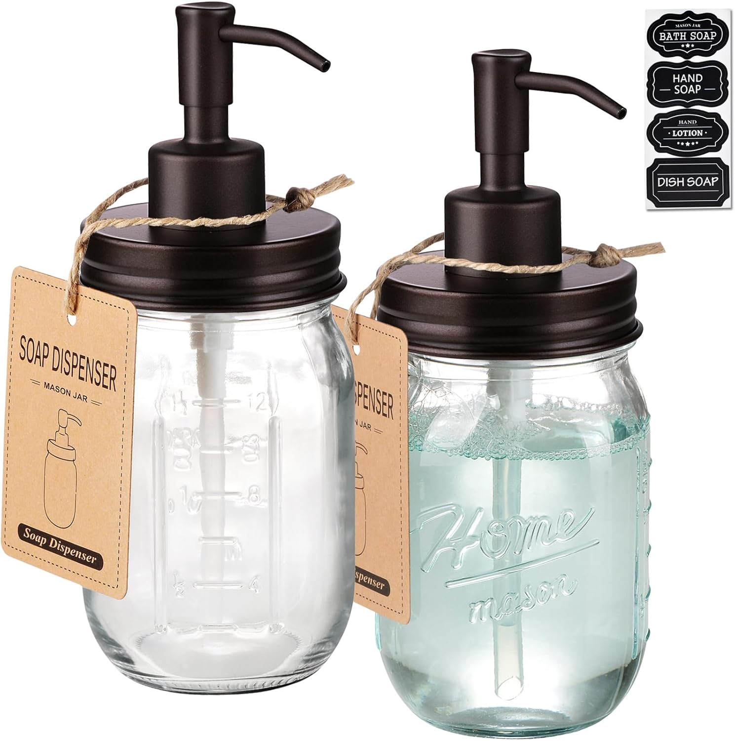 SheeChung 8Pcs Bathroom Accessories Set, Qtip Holder, Soap Dispenser Toothbrush Holder Set & 2 Pack Glass Soap Dispenser, Bathroom Organizers, Rustic Farmhouse Decor