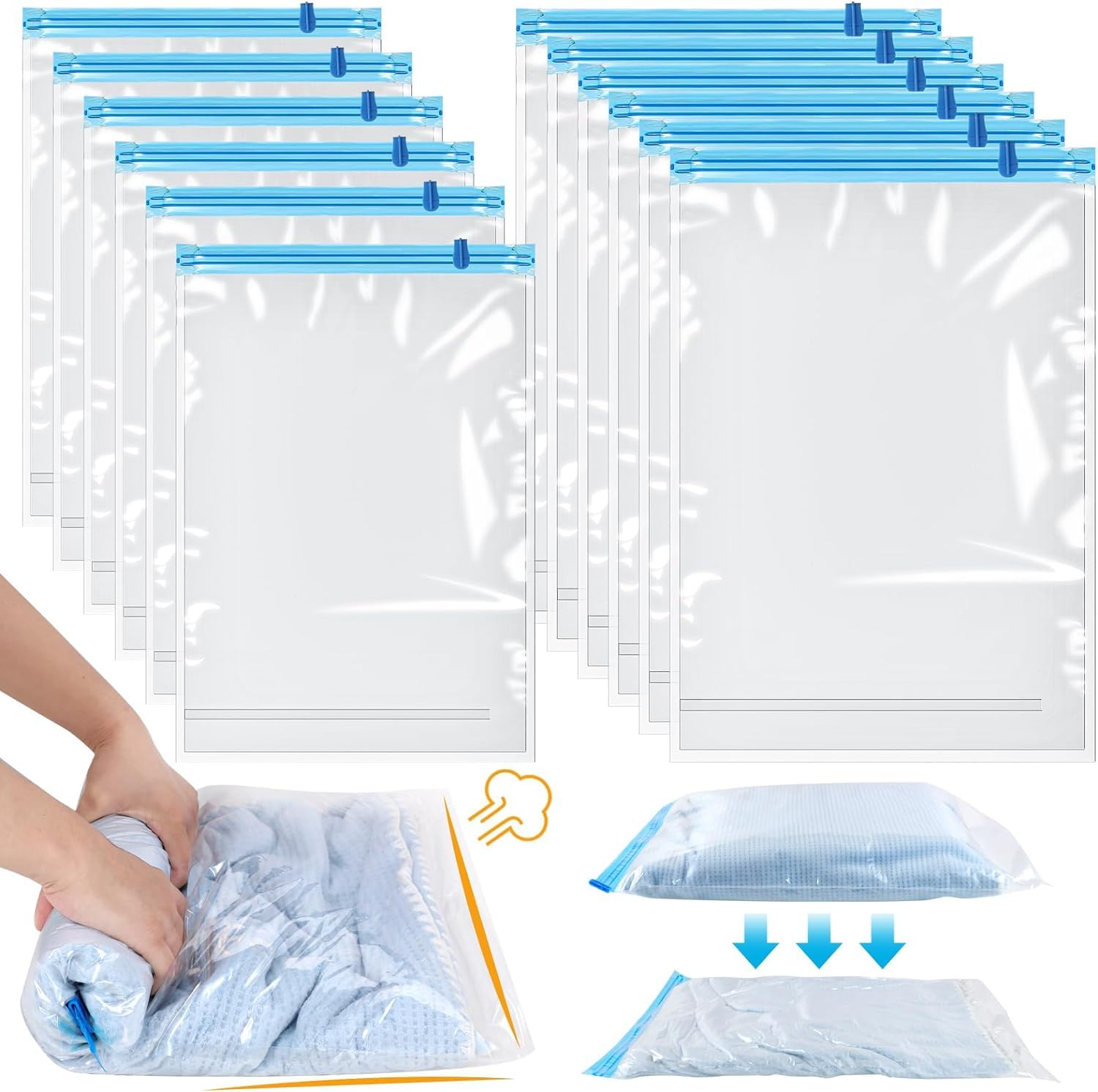 Generic 12 Pack Small Compression Bags For Travel, 40x60cm & 35x50cm Medium Vacuum Bags, No Vacuum Needed, Travel Essentials