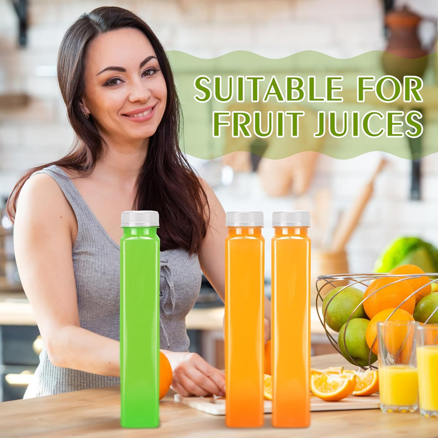 Tanlade 50 Pack Plastic Juice Bottles 12 oz Reusable Empty Clear Containers Portable Water Beverage Bottle Bulk with Tamper Evident Caps for Juicing Drinking Milkshake Smoothie Homemade Drinks (White)