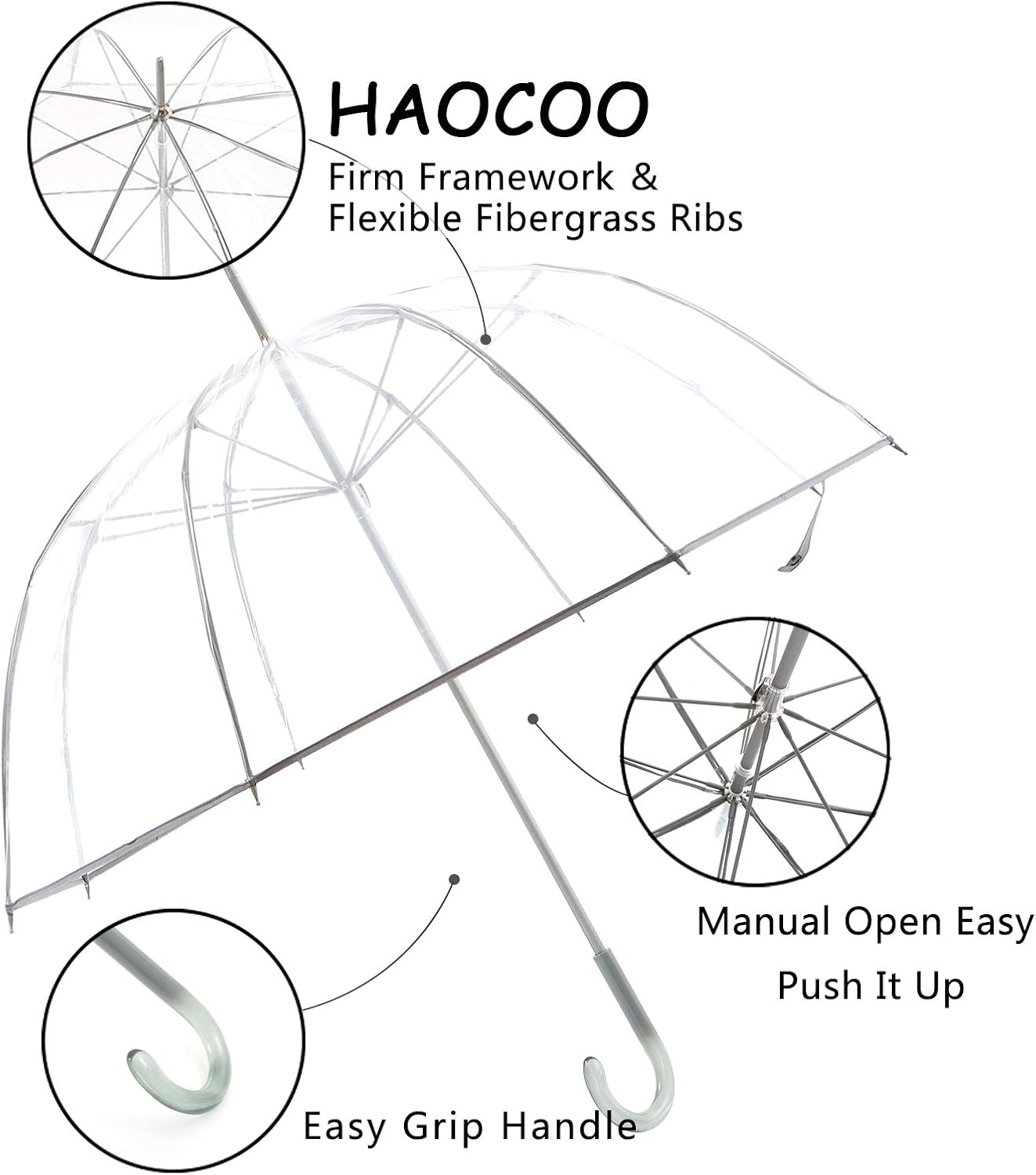 HAOCOO Clear Umbrella,Bubble Transparent Fashion Dome 8 Stick Umbrella Windproof for