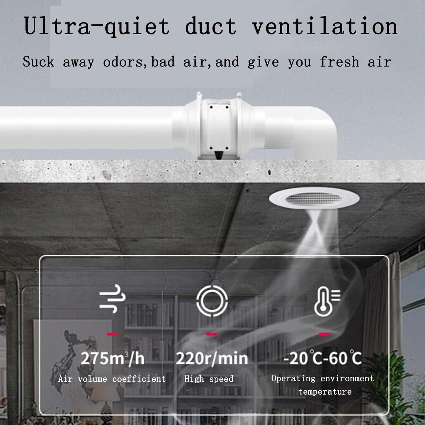 Ventola Aspirazione in Linea,Professionale Aspiratore Bagno,Estrattore Aria Silenzioso 2200 Giri/Min,Scocca in PP,per Booster,Tenda di Crescita Soffiatore di Scarico,IPX2 Impermeabile,4 Inches