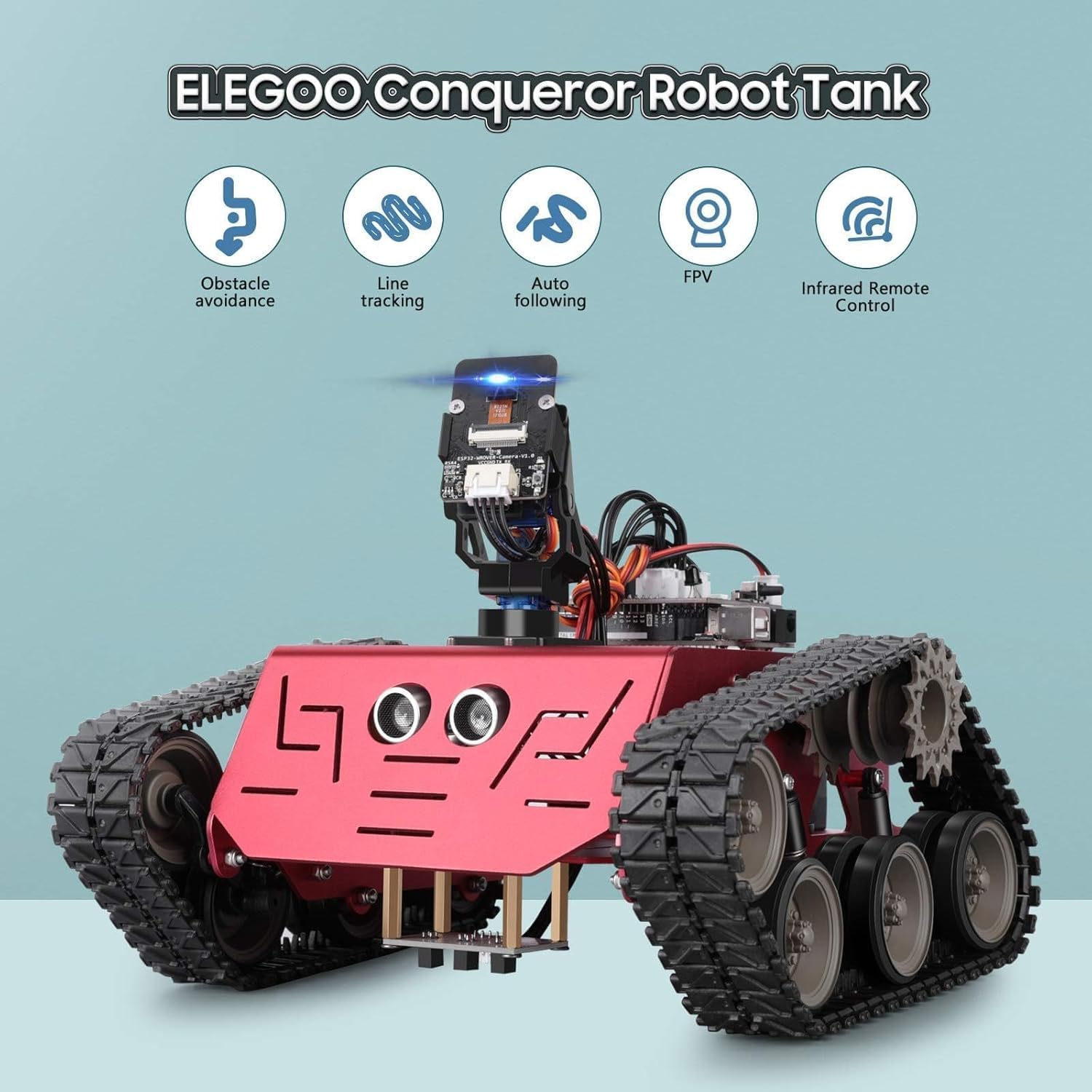 ELEGOO Smart Robot Tank Kit Kompatibel mit Arduino IDE Elektronik Baukasten mit UNO R3, Ultraschallsensor, Bluetooth & Camera Modul, Auto Tank Roboter Spielzeug für Kinder