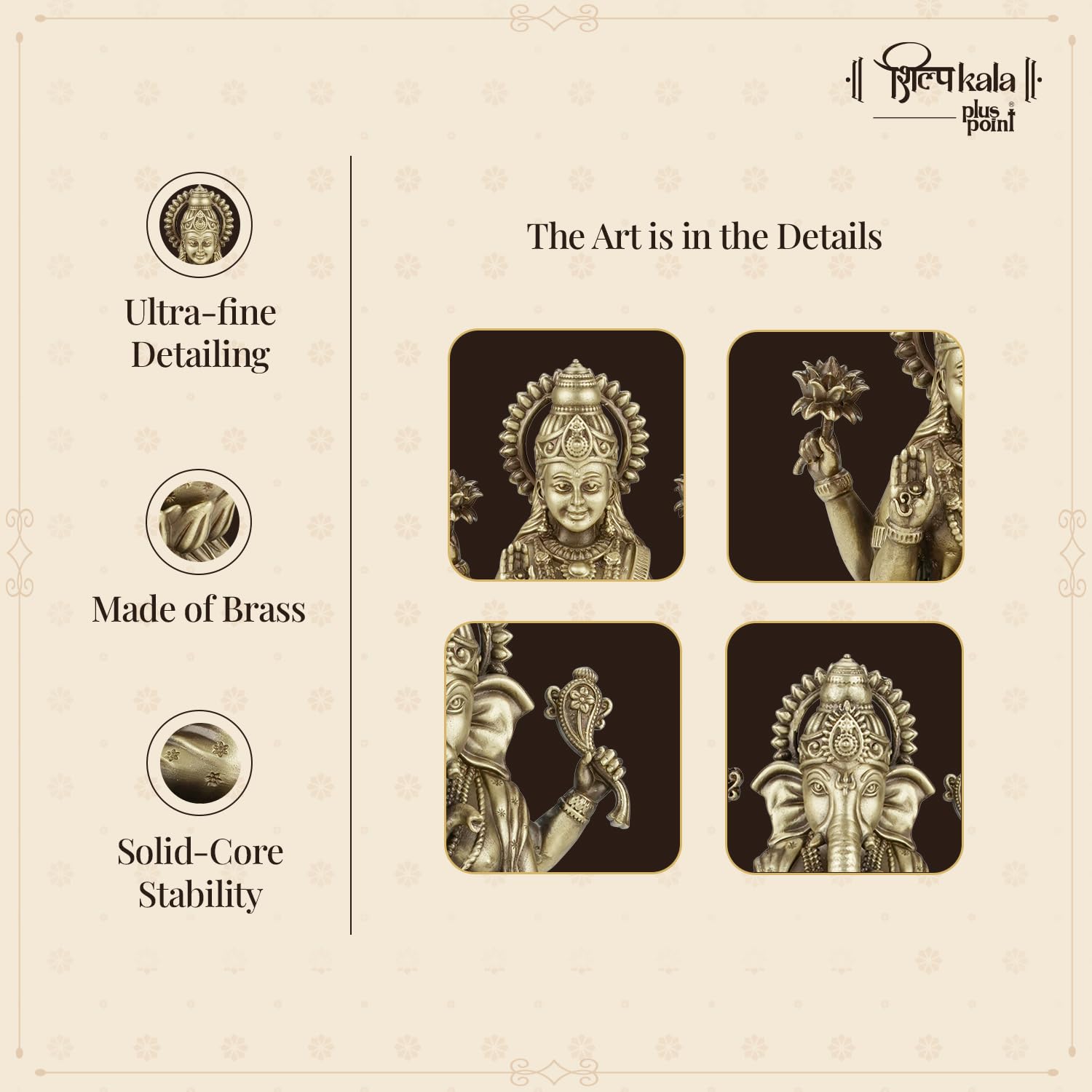 Laxmi Ganesh Brass Idol - Home & Worship Decor -2