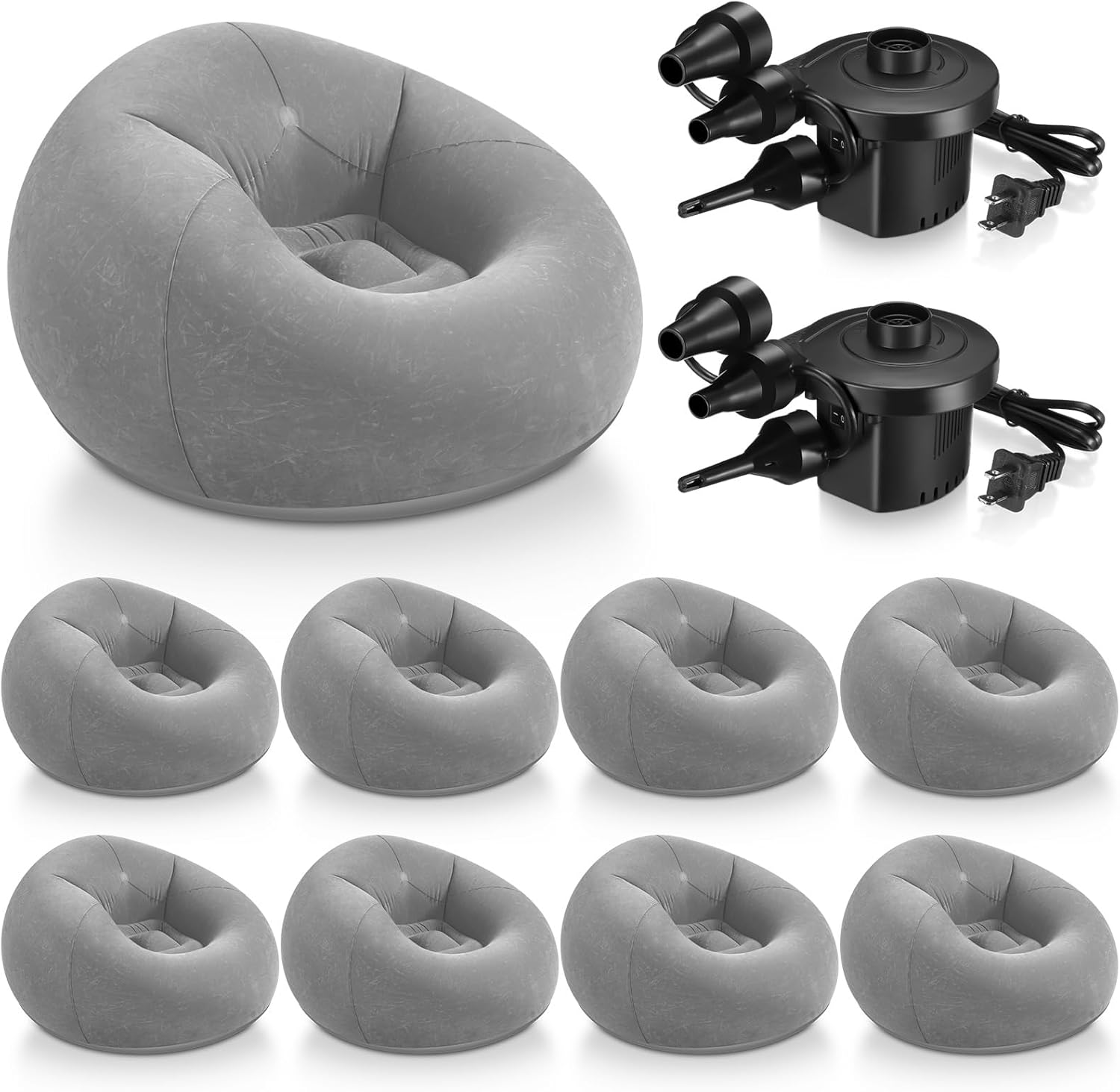 Realspring 9 Pcs Inflatable Bean Bag Chairs for Adults with Electric Air Pump, Blow up Couch Folding Portable Inflatable Couch Lazy Sofa for Outdoor Movie Nights Camping Room (Grey) 9 Grey