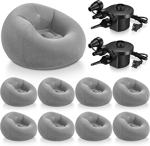Miniatura 21 de Realspring 12 sillas de puf para adultos, sillas inflables con bomba de aire eléctrica, sofá inflable plegable, portátil, sofá perezoso para leer,