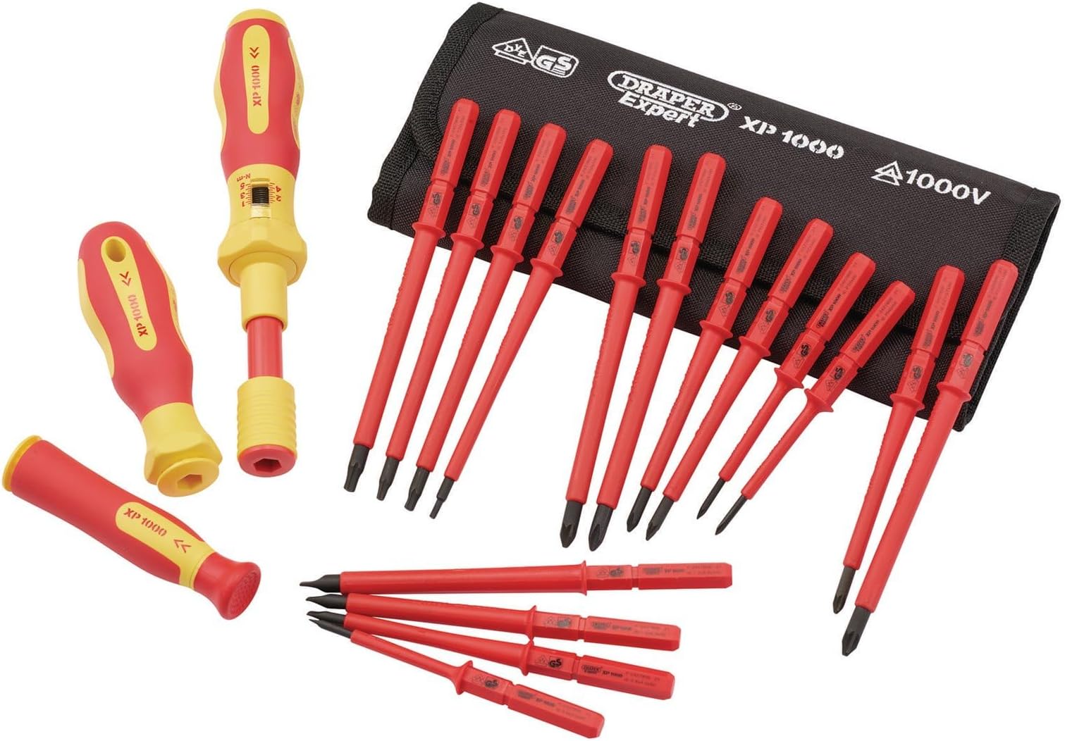 Draper81762 XP1000 VDE Interchangeable Torque Screwdriver Set (19 Piece),Red and Yellow