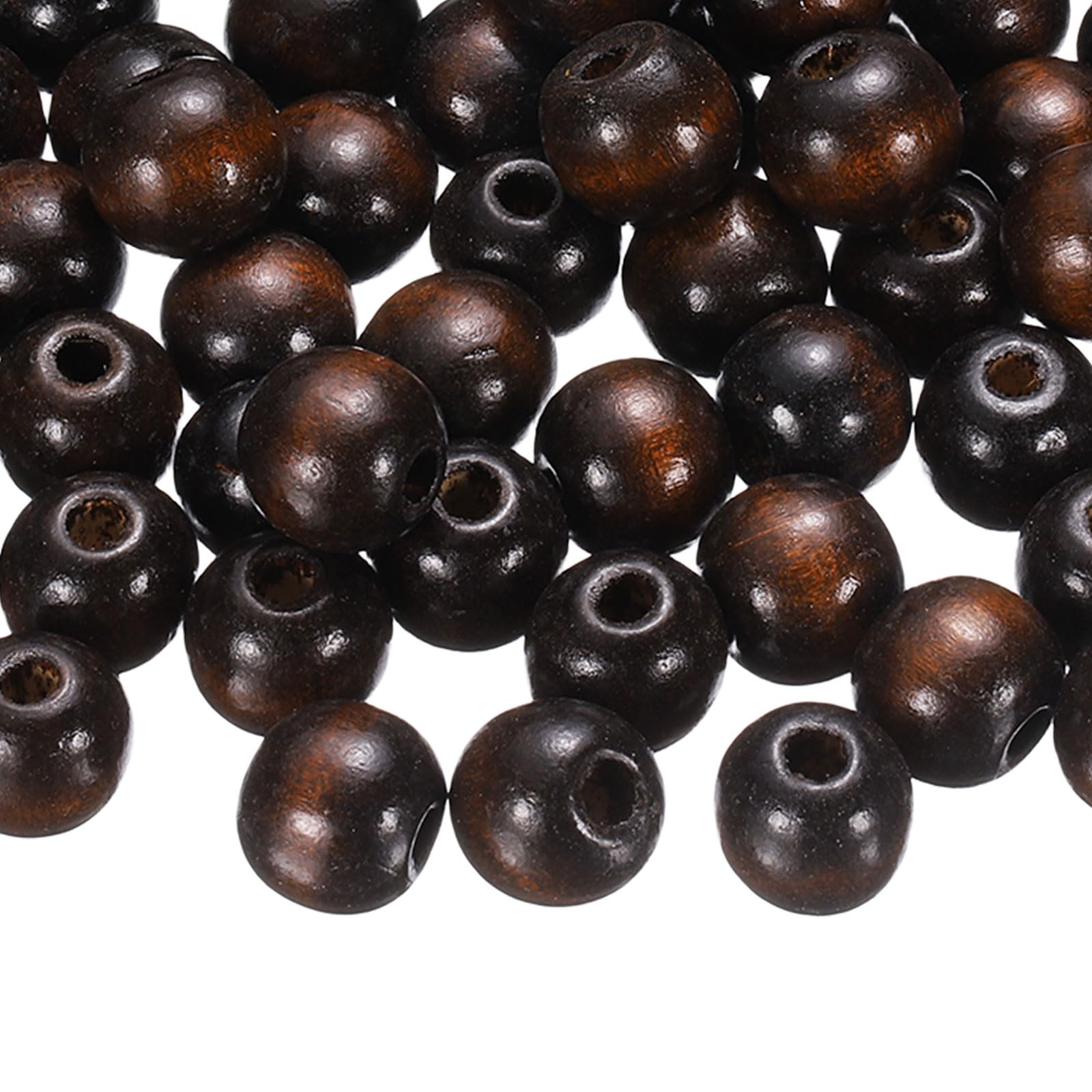 sourcing map 200 Pcs Large Hole Wooden Beads, 15 x 16mm Unfinished Natural Round Wood Spacer Beads Hair Braid Barrel Bead for DIY Crafts Hair Macrame Jewelry Making, Dark Brown