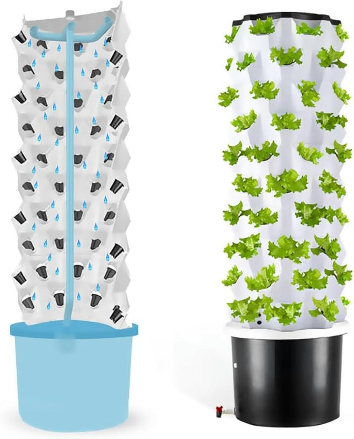 Hydroponics Growing System 6/8/10 Floor Vertical Hydroponics Tower with 100L Water Tank Aeroponics Growing Kit, Smart Garden Planter Herbs Germination Kit Hydrating Pump, Adapter, Net Pots, Timer