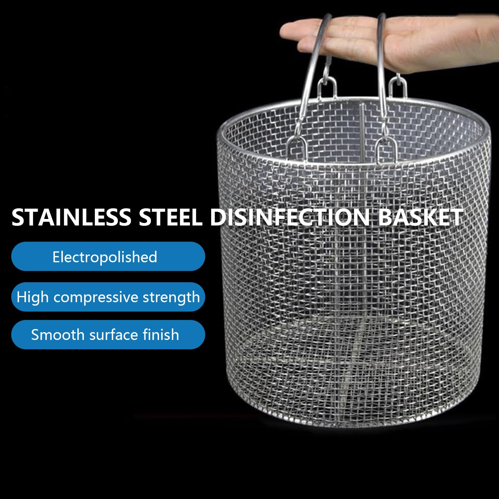 Cesta de desinfección para instrumentos, caja de esterilización con asa, limpieza ultrasónica de acero inoxidable, diseño de malla tejida para hospitales, 30 x 15 cm