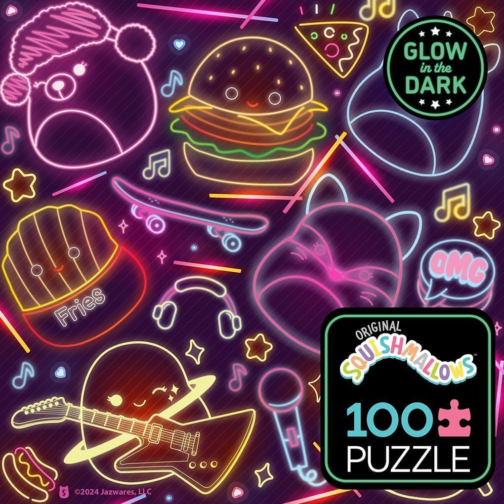 Buffalo Games - Glow in the Dark - Squishmallow Neon Lights - 100 Piece Jigsaw Puzzle