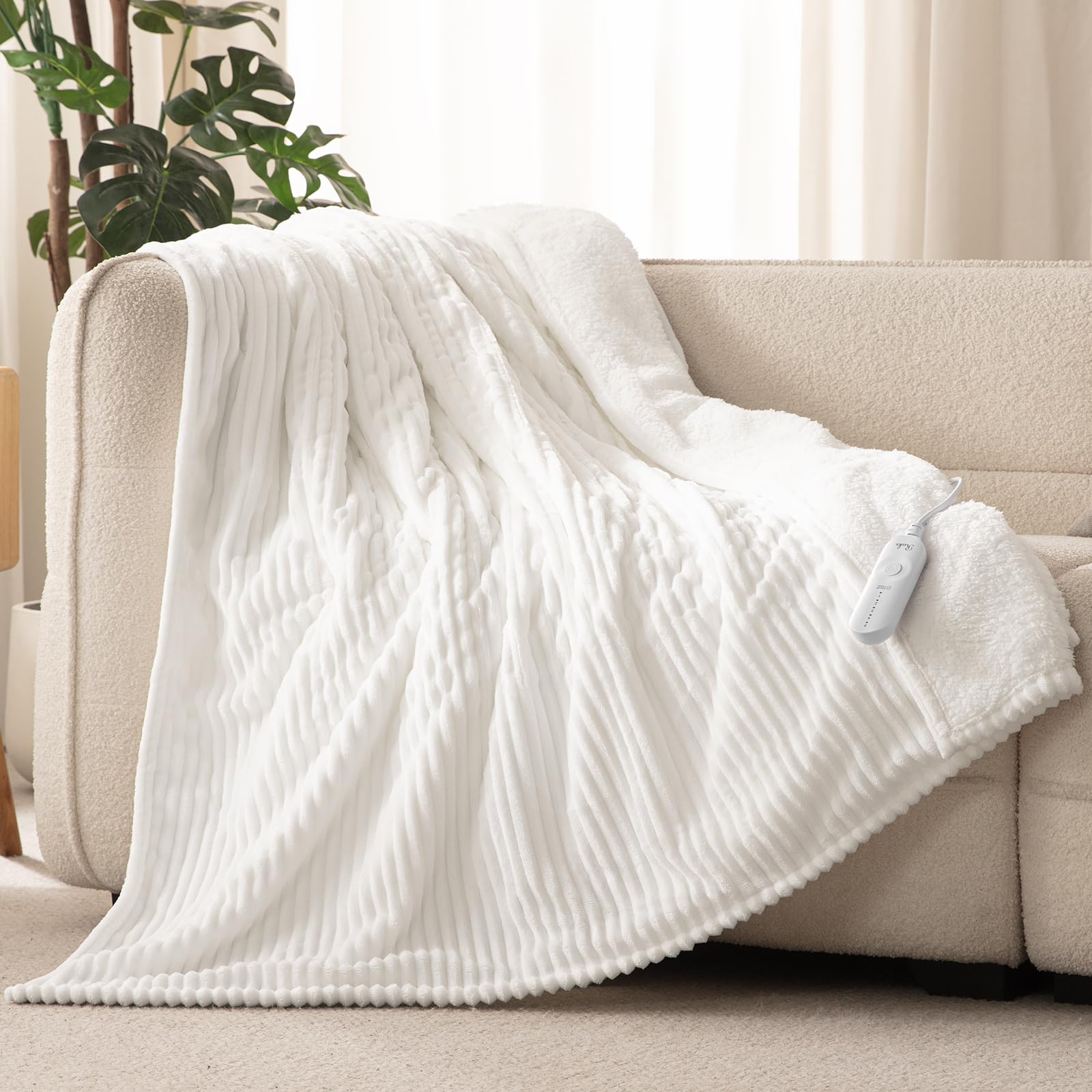 Reaks Electric Heated Throw Blanket, Silky Soft Flannel & Sherpa