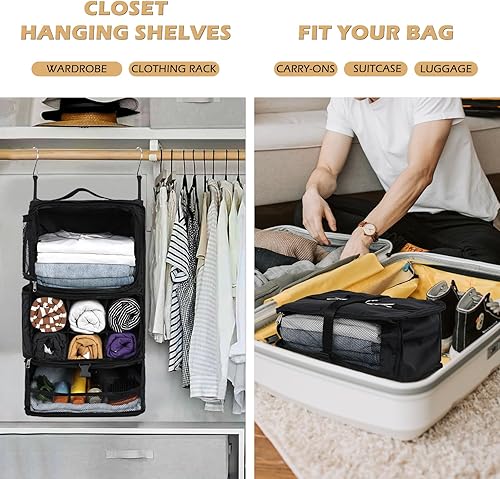 Miniatura 9 de Surblue Estantes colgantes, bolsa de almacenamiento de viaje, cubo de embalaje de compresión para maleta, organizador de armario portátil plegable