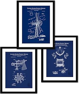 Vintage Clean Energy Decor | 3 Prints of Wind Turbine, Hydro & Solar Patents | Renewable Energy Art | Gift for Engineers & Environmentalists | Available as Prints or Framed | Blueprint Background (11x14" Prints)