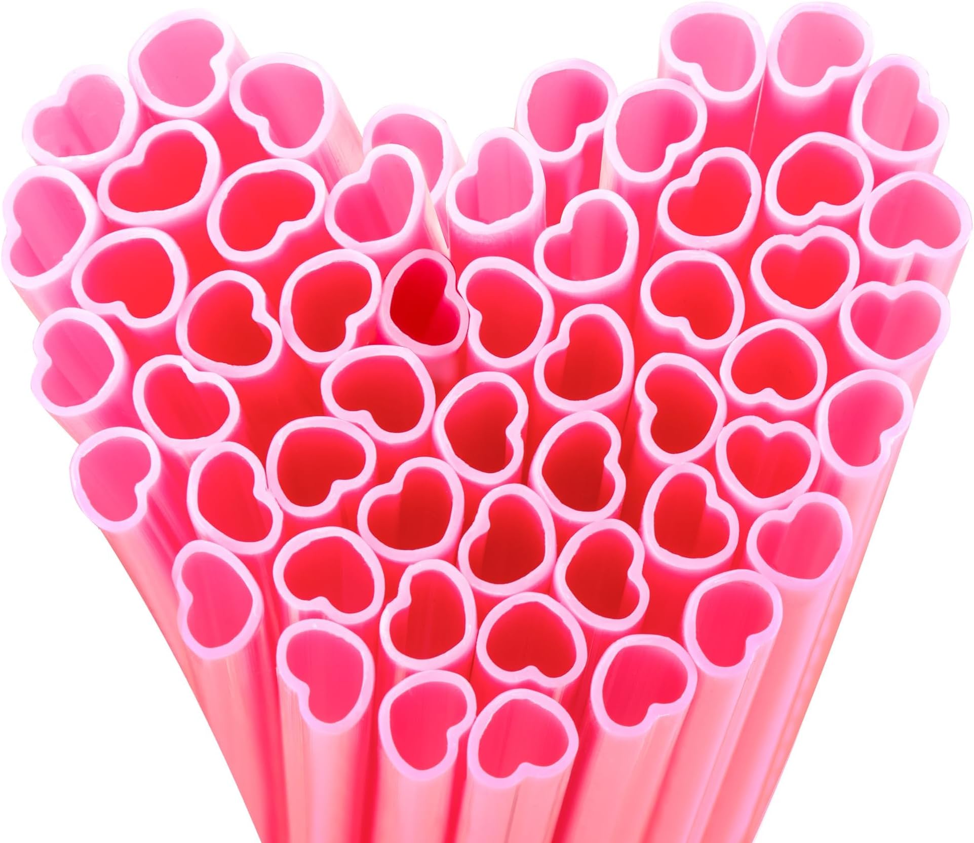 50pcs Heart Shaped Pink Straws 8mm Individually Wrapped Disposable Drinking Straws for Galentine's Brunches,Cocktail, Birthday Parties, Pastel Weddings & Bridal Shower Decorations