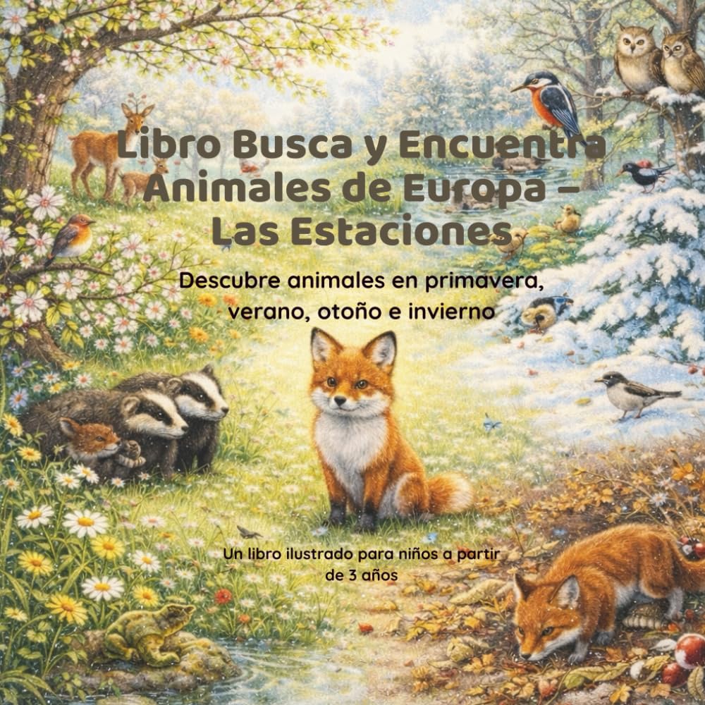 Libro Busca y Encuentra – Animales de Europa y las Cuatro Estaciones: Con muchos detalles escondidos – Libro ilustrado para niños a partir de 3 años